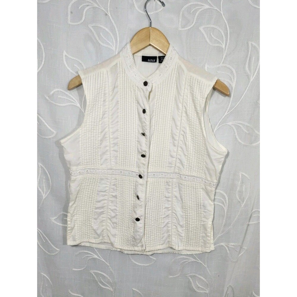 a.n.a Womens Sleeveless Top Ivory Sheer PM Cottagecore Romantic Boho